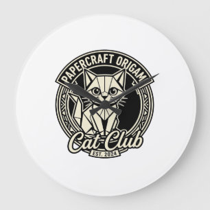 Papercraft Origami Cat Funny Cat Graphic - Papercr Large Clock