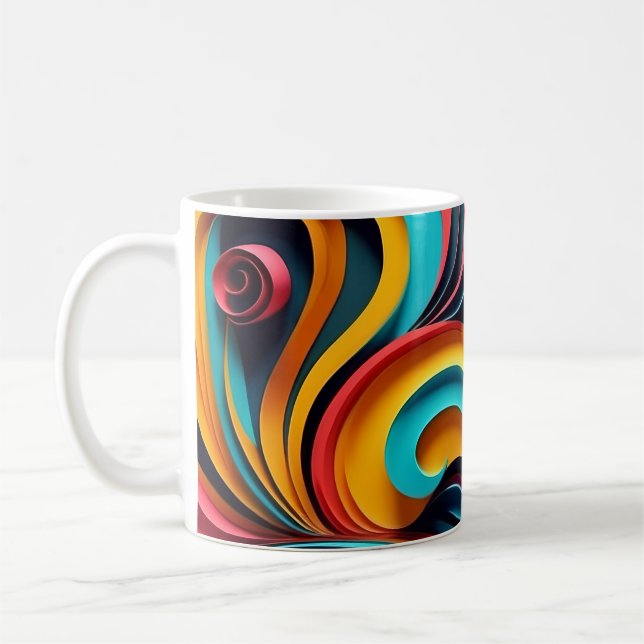  Papercut Colourful Waves Artwork Coffee Mug (Left)