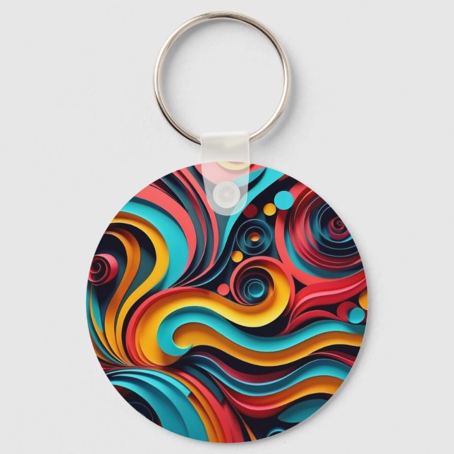  Papercut Colourful Waves Artwork Key Ring (Front)