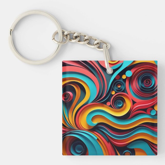  Papercut Colourful Waves Artwork Key Ring (Front)