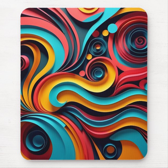  Papercut Colourful Waves Artwork Mouse Mat (Front)