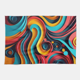 Papercut Colourful Waves Artwork Tea Towel