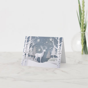 Papercut Deer in Winter Forest Note Card