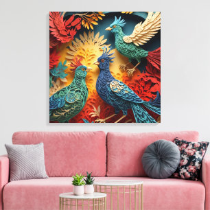 Papercut Fantasy Birds Canvas Print