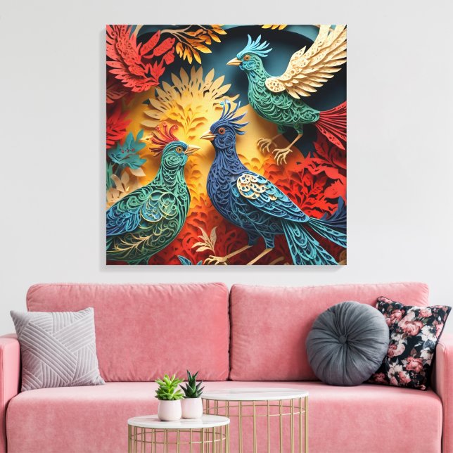 Papercut Fantasy Birds Canvas Print (Insitu(LivingRoom))