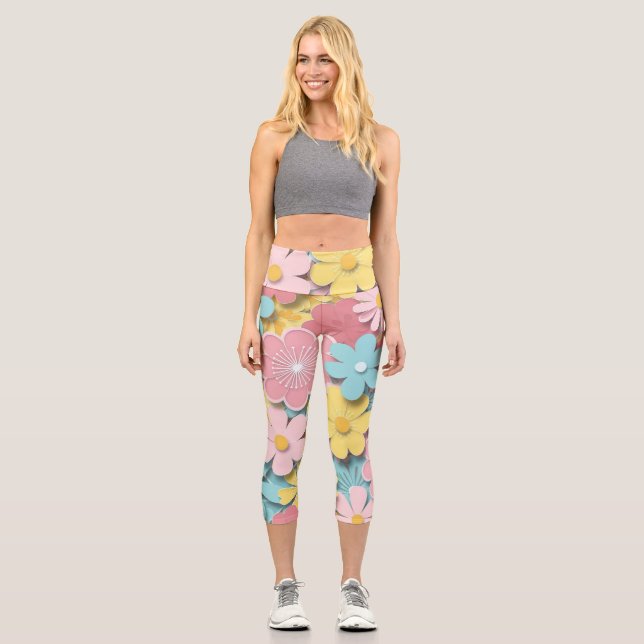Papercut Flowers Capri Leggings (Front)