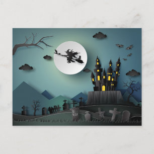 Papercut Halloween House, Witch, Graveyard Scene Postcard