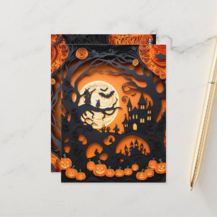 Papercut Halloween Scene Postcard