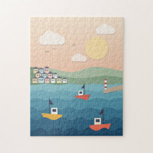 Papercut Harbour Layered Paper Print Jigsaw Puzzle