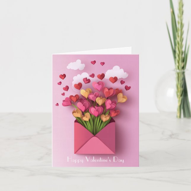 Papercut Heart and Clouds Valentine's Greeting Holiday Card (Front)