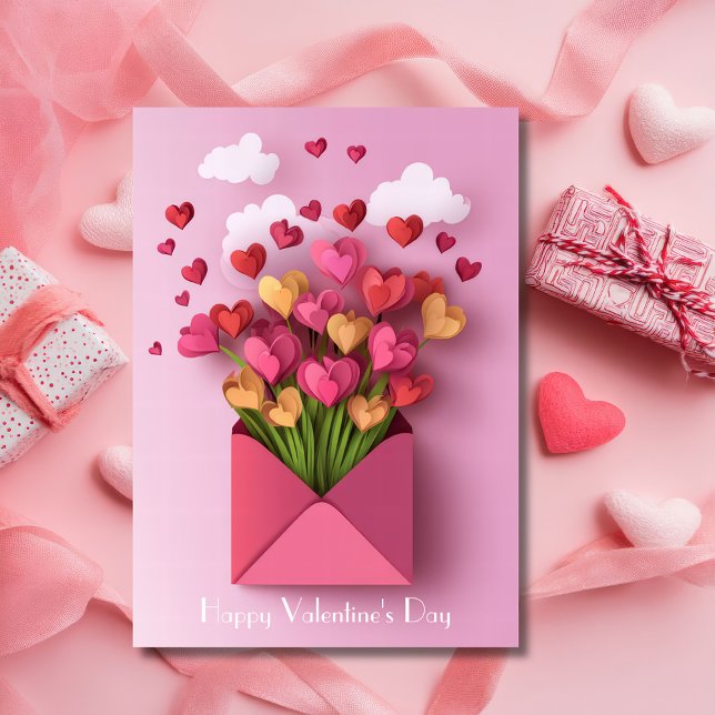 Papercut Heart and Clouds Valentine's Greeting Holiday Card (Creator Uploaded)