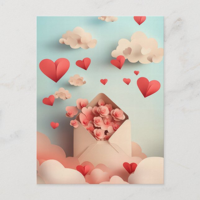 Papercut Heart and Clouds Valentine's Greeting Postcard (Front)