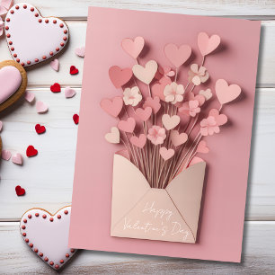 Papercut Heart and Flowers Valentine's Greeting Holiday Card