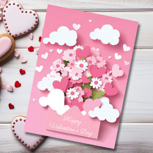 Papercut Heart and Flowers Valentine's Greeting Holiday Card