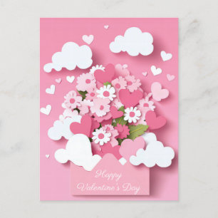 Papercut Heart and Flowers Valentine's Greeting Postcard