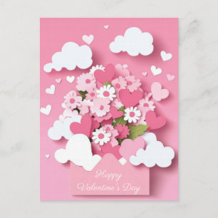Papercut Heart and Flowers Valentine's Greeting Postcard