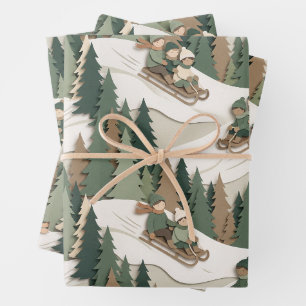 Papercut Holidays   Toasted Spruce Winter Trails Wrapping Paper Sheet