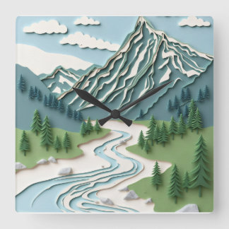 Papercut Mountain design Square Wall Clock