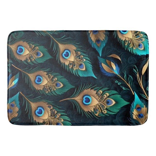 Papercut Peacock Feathers Pattern Bath Mat (Front)