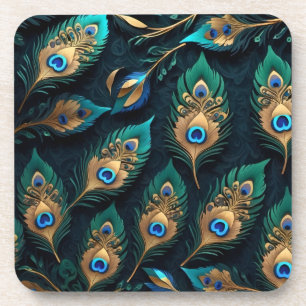 Papercut Peacock Feathers Pattern Coaster