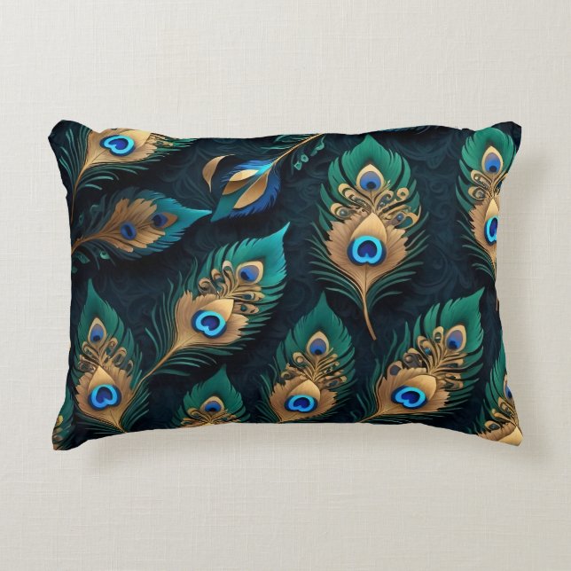 Papercut Peacock Feathers Pattern Decorative Cushion (Front)
