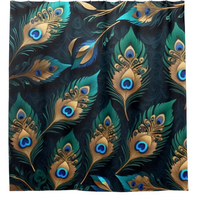 Papercut Peacock Feathers Pattern Shower Curtain (Front)
