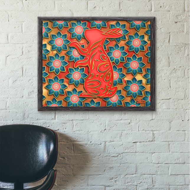 Papercut Rabbit Blue Red Gold Chinese New Year Poster (Creator Uploaded)