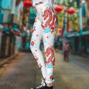 Papercut Red Dragon Chinese Lunar New Year Modern Leggings