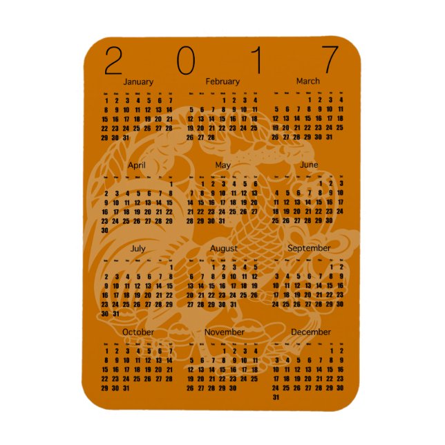 Papercut Rooster Calendar 2017 Choose colour Magne Magnet (Vertical)