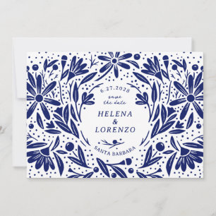 Papercut Rustic Flowers Navy Blue Save The Date