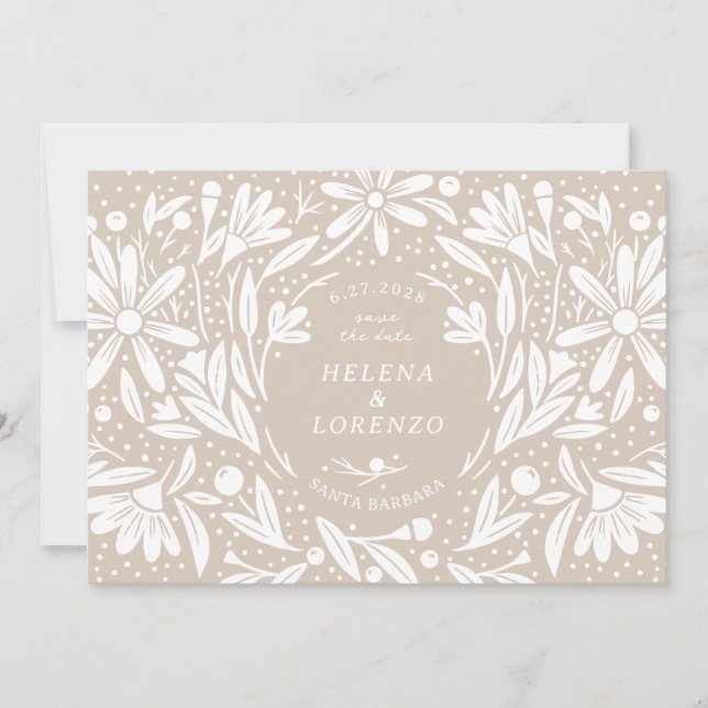 Papercut Rustic Flowers Sandy Beige Save The Date (Front)