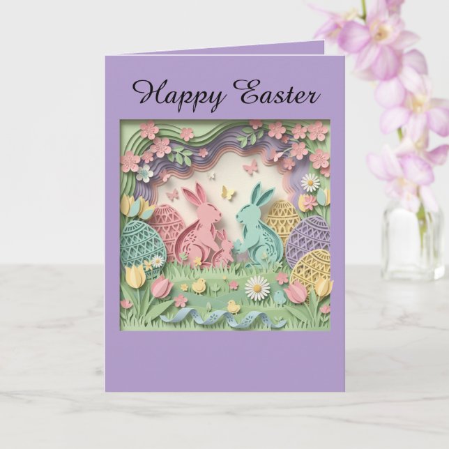 Papercut Style Easter Bunny Greeting Card (Orchid)