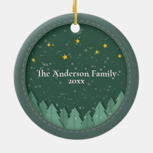 Papercut Winter Forest Evergreen Trees Photo Ceramic Tree Decoration