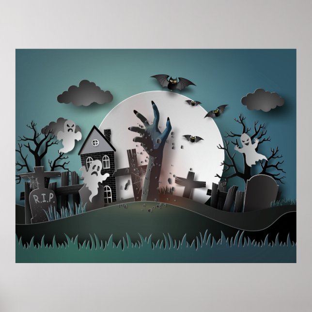Papercut Zombie Graveyard & Ghosts Poster (Front)