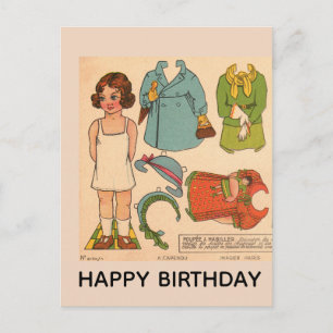 PAPERDOLL GIRL VINTAGE BIRTHDAY POSTCARD