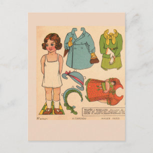 PAPERDOLL GIRL VINTAGE CUTE POSTCARD