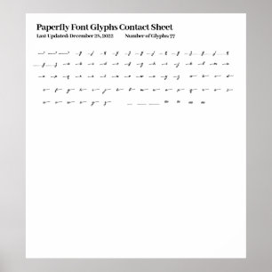 Paperfly Font Glyphs Contact Sheet Poster