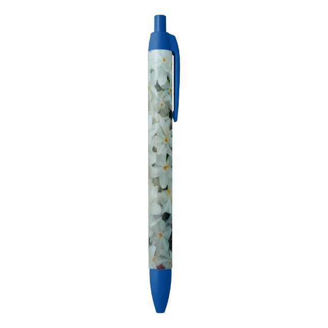 Paperwhite Narcissus Delicate White Flowers Blue Ink Pen (Bottom (Vertical))