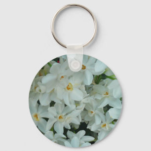 Paperwhite Narcissus Delicate White Flowers Key Ring