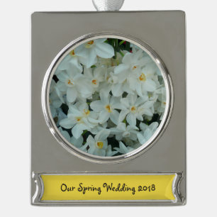Paperwhite Narcissus Delicate White Flowers Silver Plated Banner Ornament