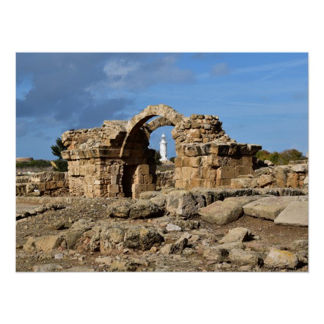 Paphos archaeological park, ruins and lighthouse poster (Front)