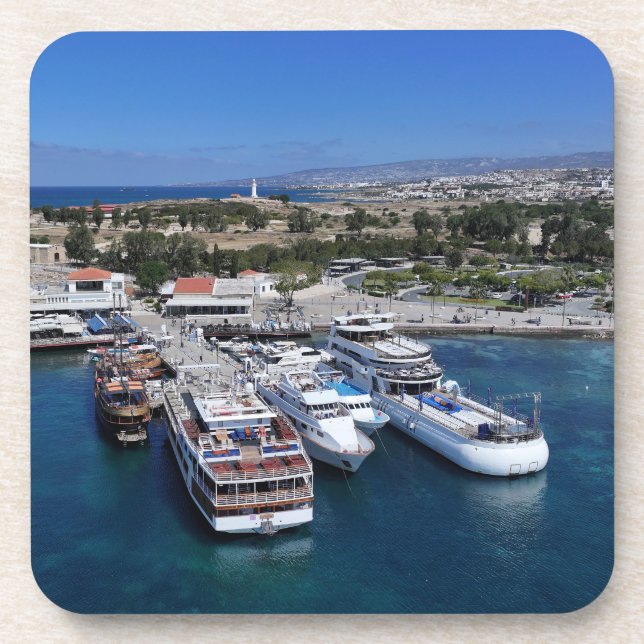 Paphos boats and lighthouse coaster (Front)