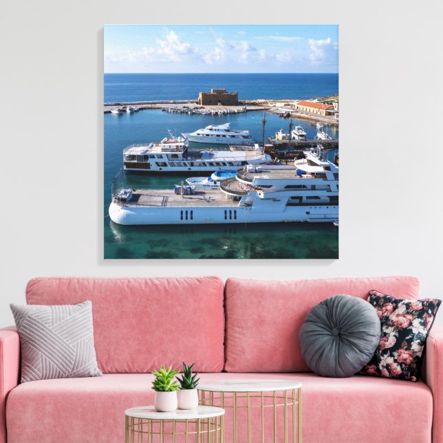 Paphos Castle and Boats Canvas Print (Insitu(LivingRoom))