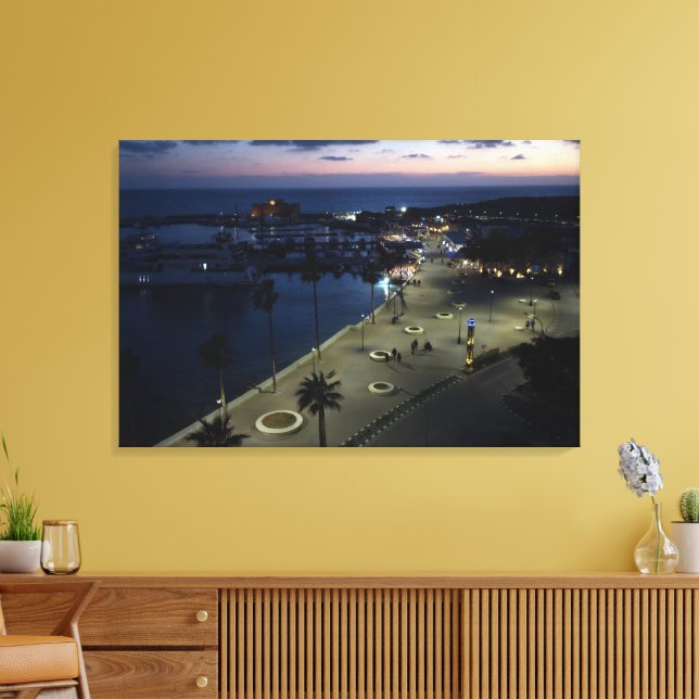 Paphos Castle and Harbour at Night Canvas Print (Insitu(LivingRoom))