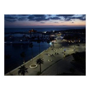 Paphos castle and harbour at night, Cyprus Poster