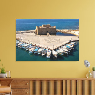 Paphos Castle and Harbour drone view Canvas Print