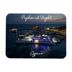 Paphos Castle and harbour night drone view Magnet