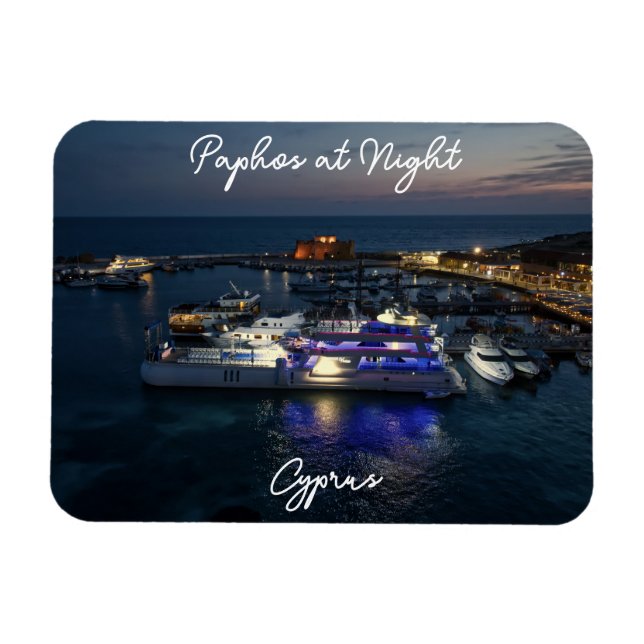 Paphos Castle and harbour night drone view Magnet (Horizontal)