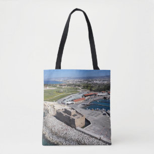 Paphos Castle and Harbour with lighthouse Tote Bag