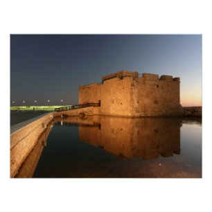 Paphos Castle and reflections at sunset Poster